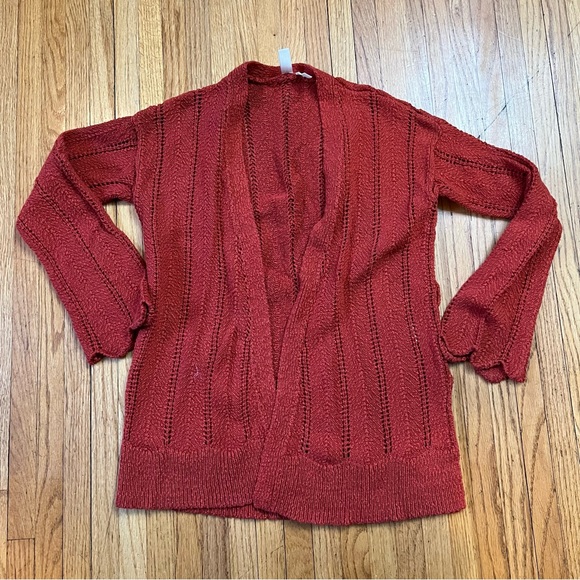 MEADOW RUE ANTHROPOLOGIE XS Rust Orange Crochet Knit Cardigan Sweater Jacket Top - Picture 1 of 9